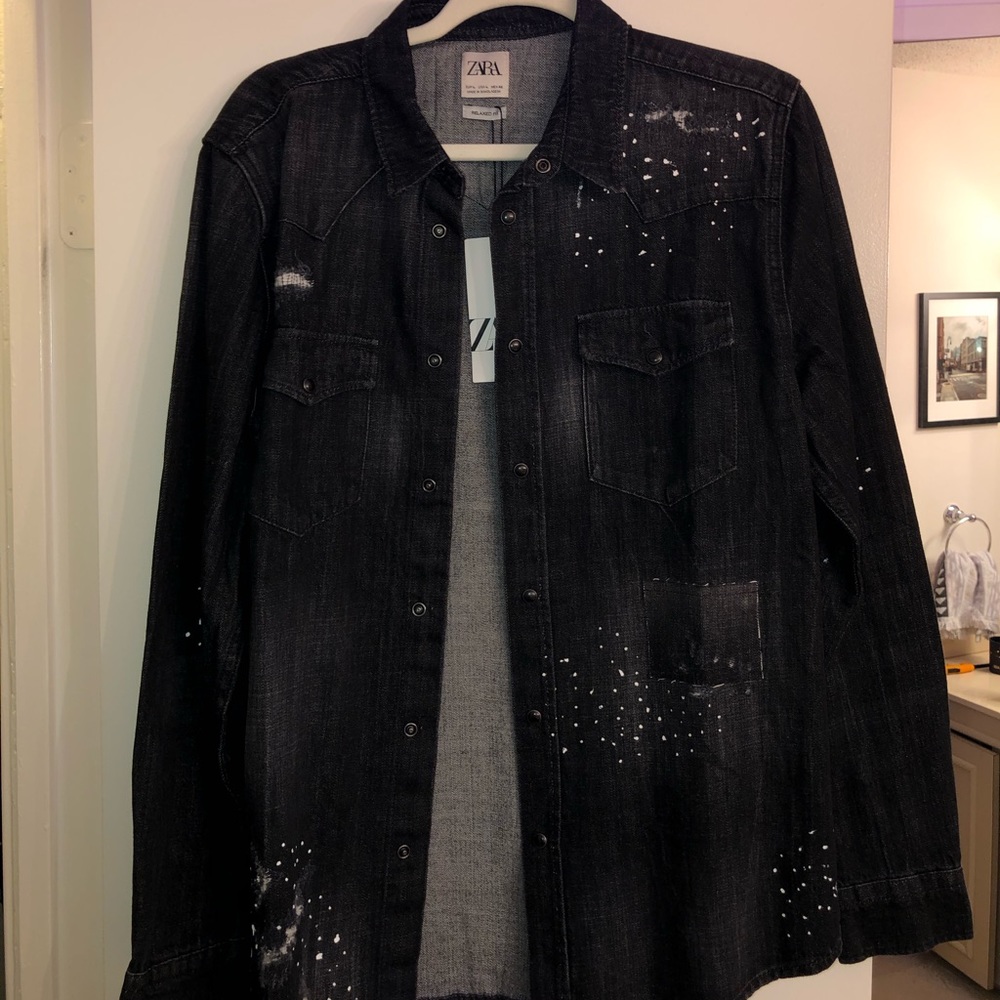 Brand New. Black Denim Zara Button Down